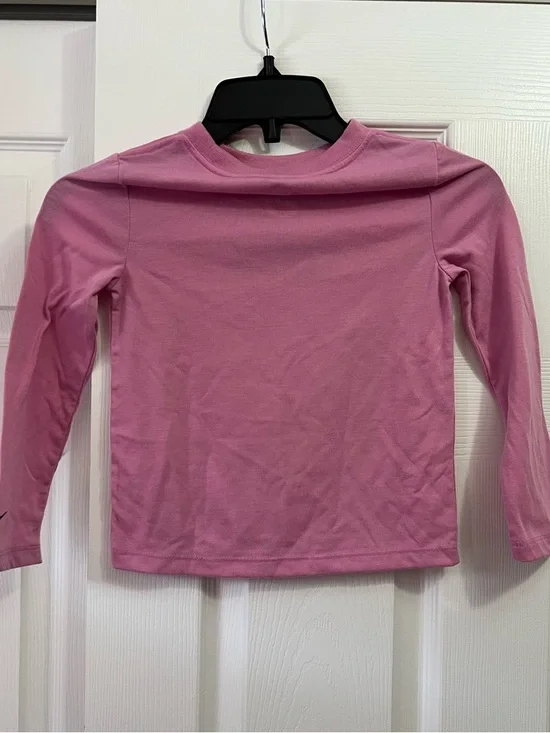 Nike Girls Rose Pink Long-Sleeve Tee with Neon Swoosh - Picture 4 of 6